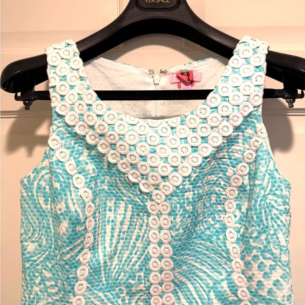 Lilly Pulitzer EUC Size 6 MacFarlane Shorely Blue Sea Cup Lace Detail Mini Dress - Picture 5 of 14